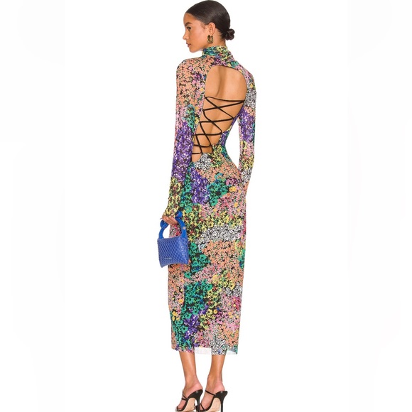 AFRM Vibrant Floral Lace-Up Midi Dress - Picture 1 of 8